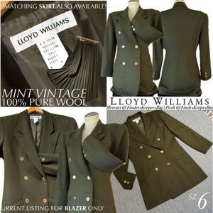 MINT VTG 80s Lloyd Williams 100% Pure Wool Olive Green Double Breasted Blazer 6